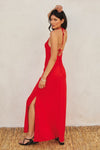 Sleeveless Halter Tie Maxi Dress Red