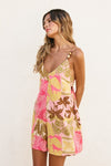  Sleevless Back Tie Tropical Patch Print Romper Pink