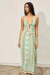 Sleeveless Back Tie Abstract Print Maxi Dress Green