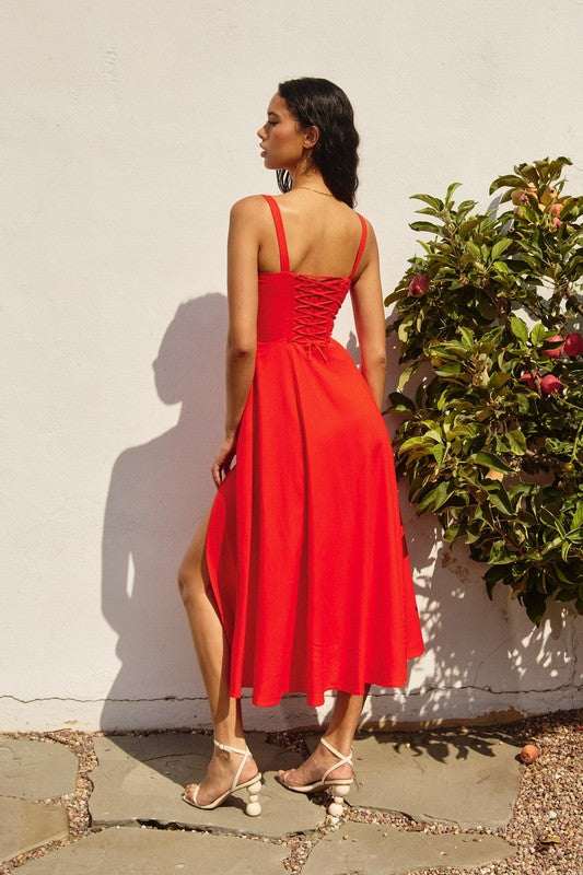  Sleeveless Corset Midi Dress Red