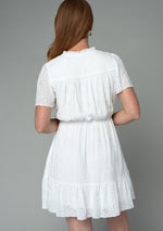 Short Sleeve Eyelet Mini Dress White