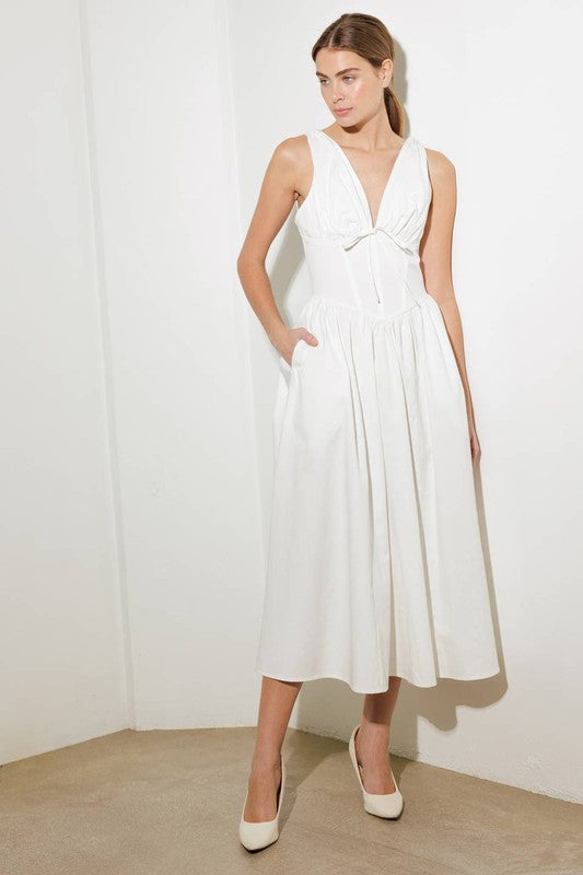 Sleeveless Corset Midi Dress White