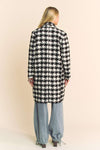 Long Sleeve Houndstooth Print Tweed Coat Black