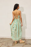 Sleeveless Back Tie Abstract Print Maxi Dress Green