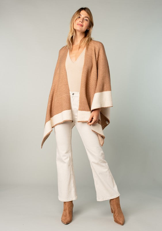 Color Block Open Front Cardigan Taupe