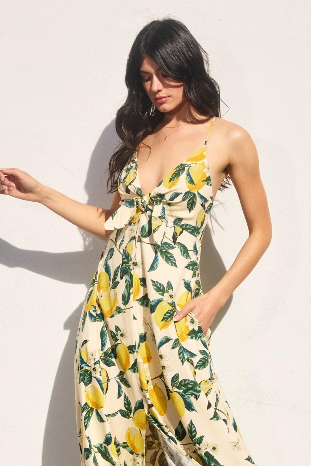 Waitlist 6/5 ♥ Sonia Sleeveless Back Tie Lemon Print Maxi Dress Yellow