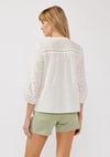 3/4 Sleeve Eyelet Button Down Top White