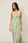 Sleeveless Back Tie Abstract Print Maxi Dress Green