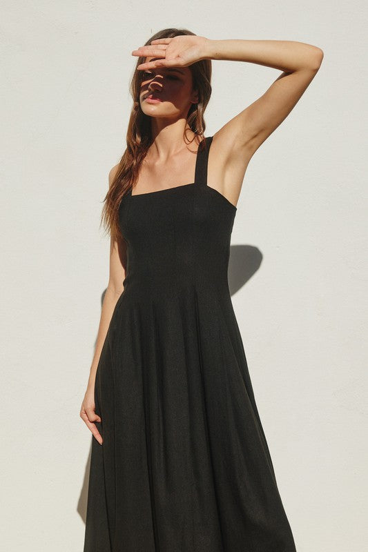 Sleeveless Linen Midi Dress Black