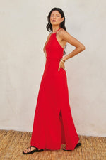 Sleeveless Halter Tie Maxi Dress Red