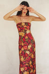 Sleeveless Floral Print Maxi Dress Burgundy