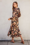 Long Sleeve Floral Print Maxi Dress Black