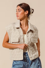  Sleeveless Button Down Quilted Vest Nude