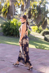 Halter Neck Floral Print Maxi Dress Black