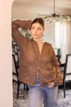 Long Sleeve Button Down Crochet Cardigan Top Brown