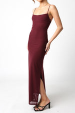 Sleeveless Mesh Stretch Maxi Dress Burgundy