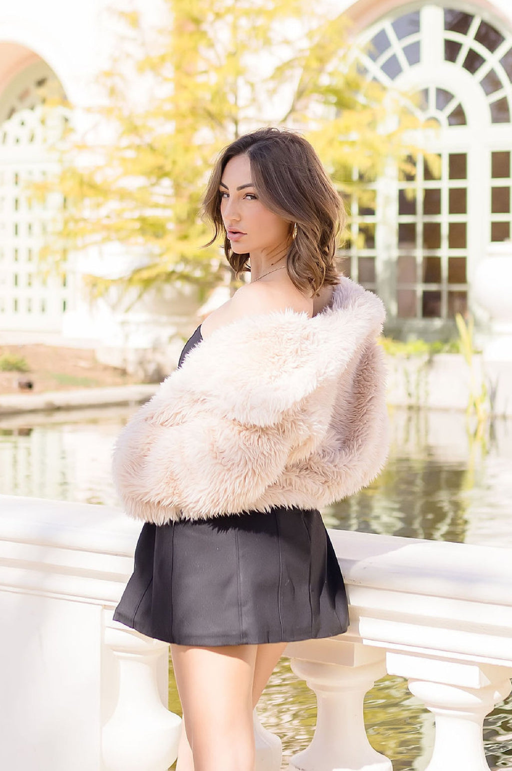 Long Sleeve Faux Fur Jacket Khaki