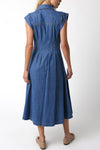 Waitlist 2/5 ♥ Torrance Short Sleeve Button Down Denim Midi Dress Dark Wash