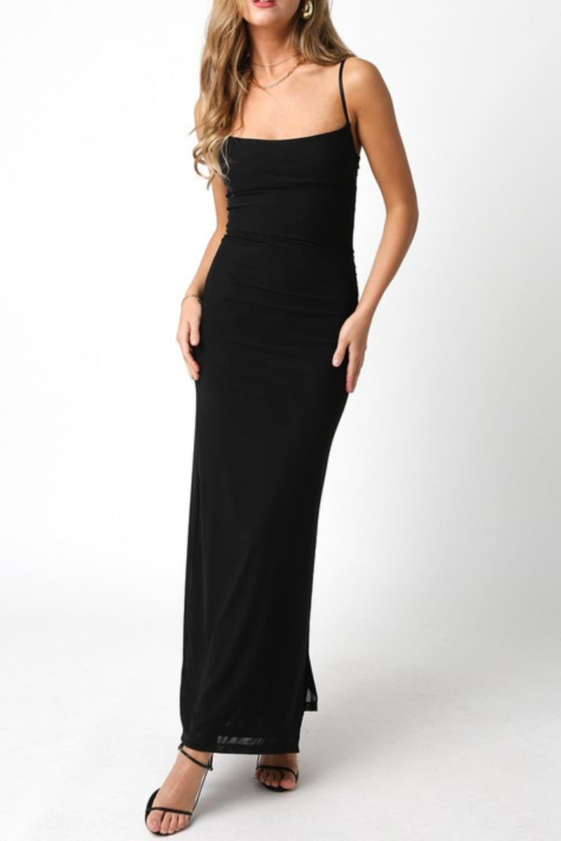 Sleeveless Mesh Stretch Maxi Dress Black