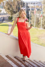 Sleeveless Linen Midi Dress Red