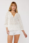 Long Sleeve Button Down Eyelet Top White