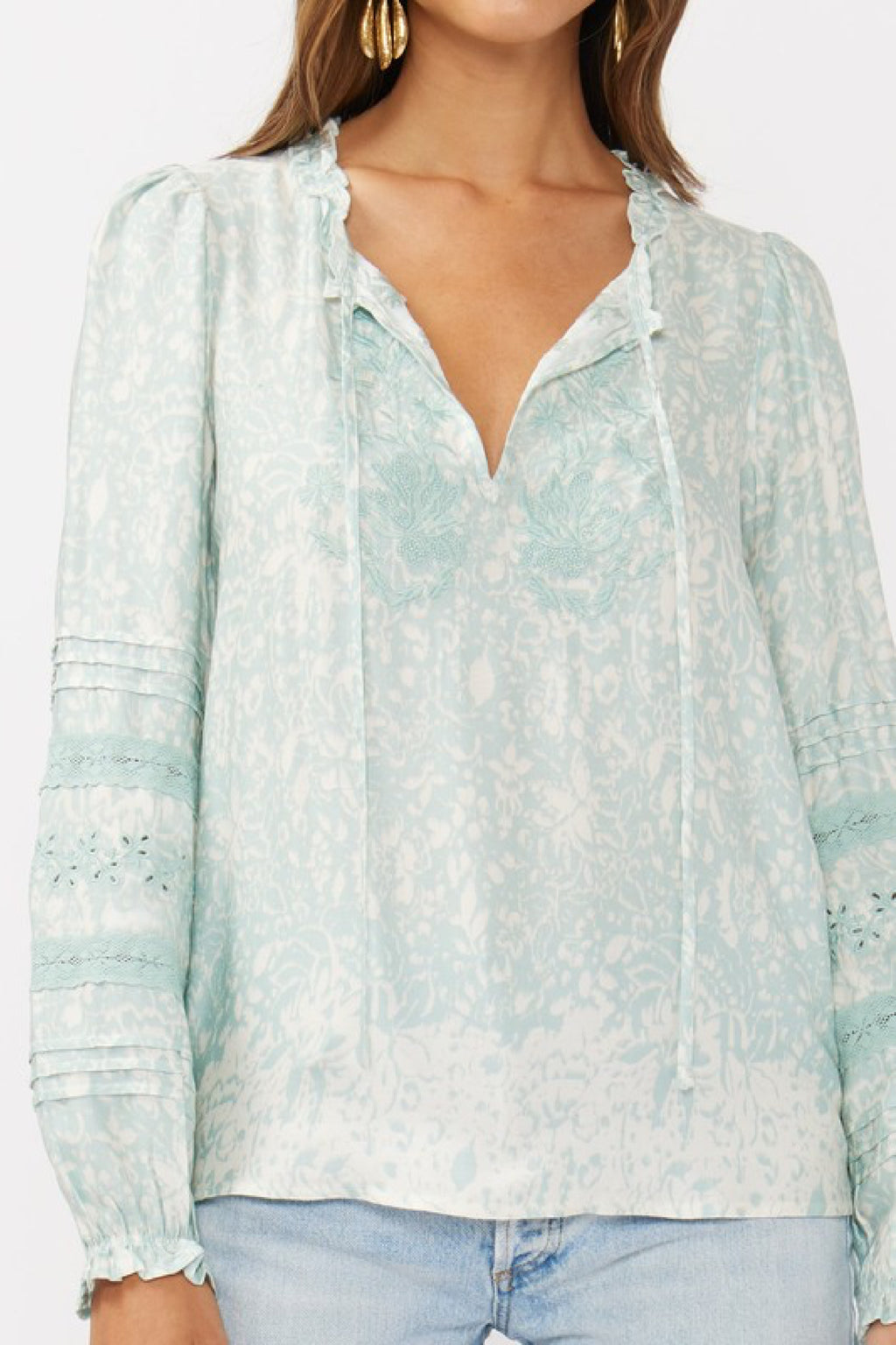 Long Sleeve Embroidered Top Teal