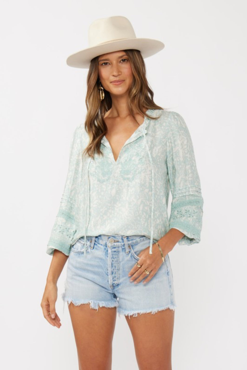 Long Sleeve Embroidered Top Teal