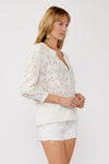 Long Sleeve Button Down Eyelet Top White