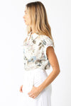 Short Sleeve Button Down Eyelet Floral Print Top Natural