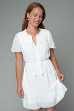 Short Sleeve Eyelet Mini Dress White