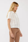 Short Sleeve Button Down Eyelet Trim Top White