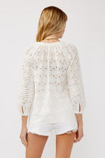 Long Sleeve Button Down Eyelet Top White