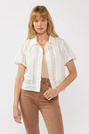 Short Sleeve Button Down Eyelet Trim Top White