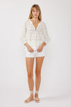 Long Sleeve Button Down Eyelet Top White