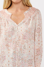 Long Sleeve Button Down Floral Print Top Blush