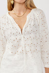 Long Sleeve Button Down Eyelet Top White