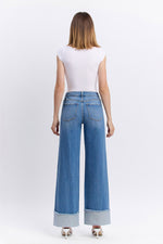 High Rise Cuffed Wide Leg Jeans Medium Wash