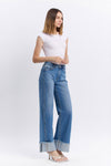 High Rise Cuffed Wide Leg Jeans Medium Wash