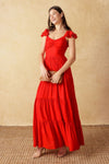 Ruffle Sleeve Maxi Dress Red