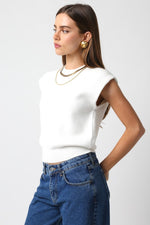 Sleeveless Crew Neck Sweater Top White