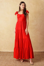 Ruffle Sleeve Maxi Dress Red