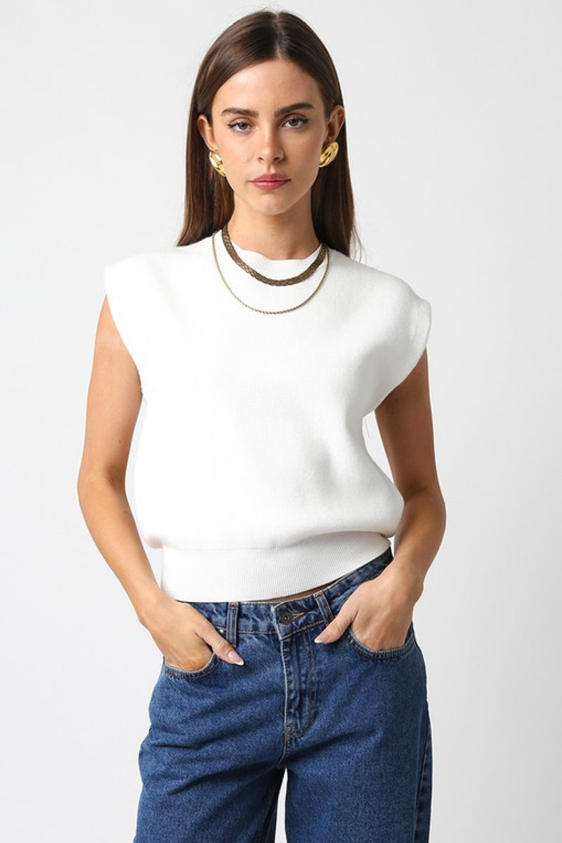 Sleeveless Crew Neck Sweater Top White