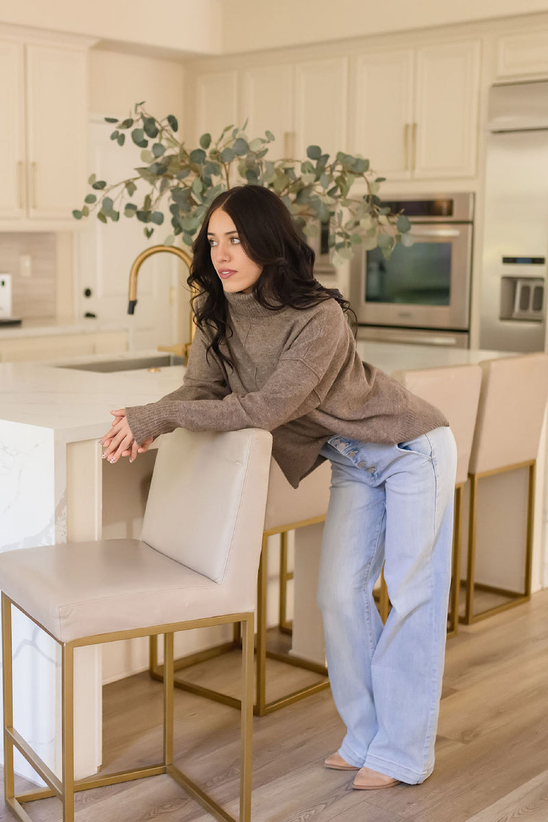 Long Sleeve Turtleneck Sweater Top Taupe