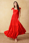 Ruffle Sleeve Maxi Dress Red