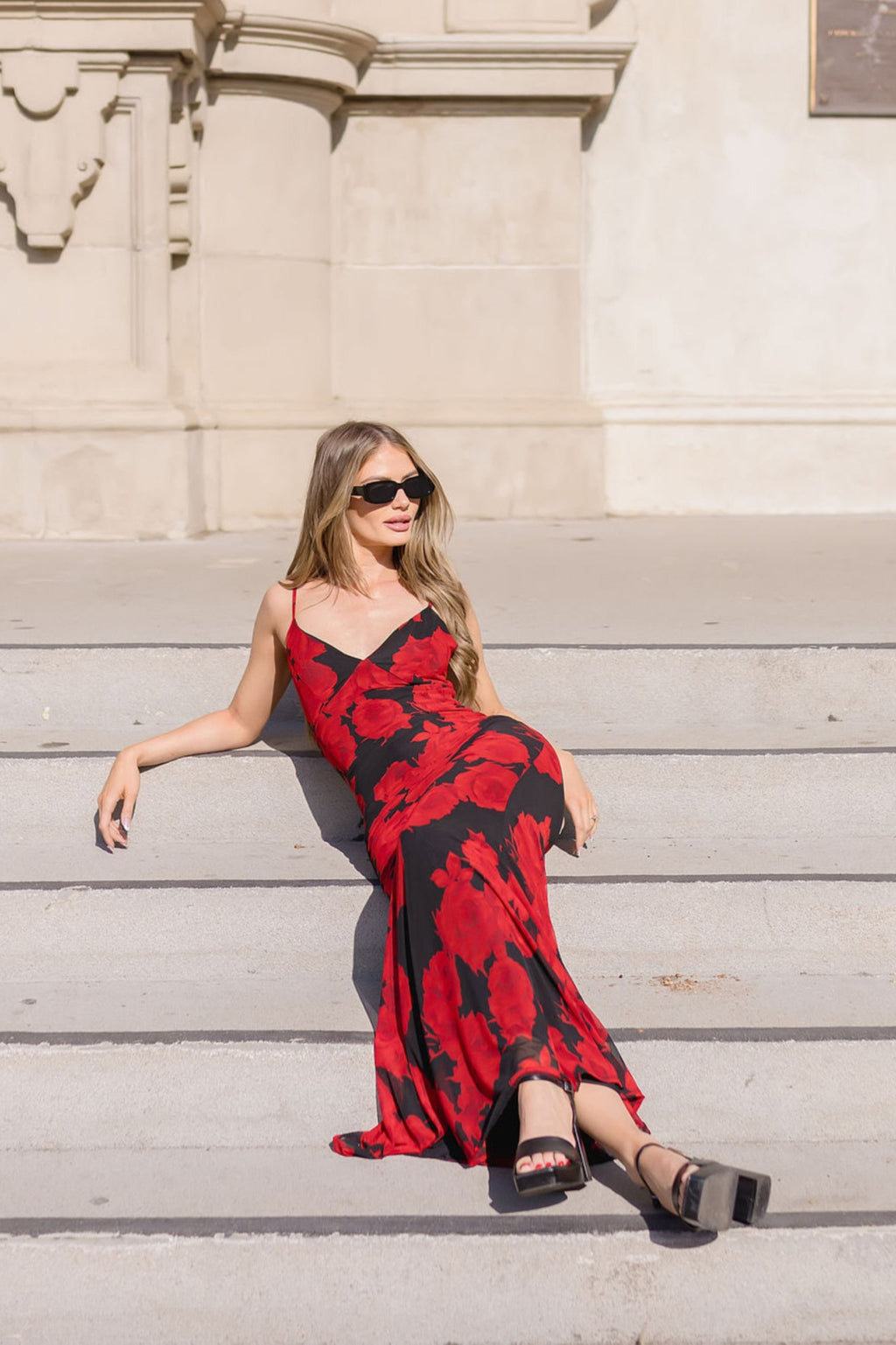 Sleeveless Floral Print Mesh Maxi Dress Black