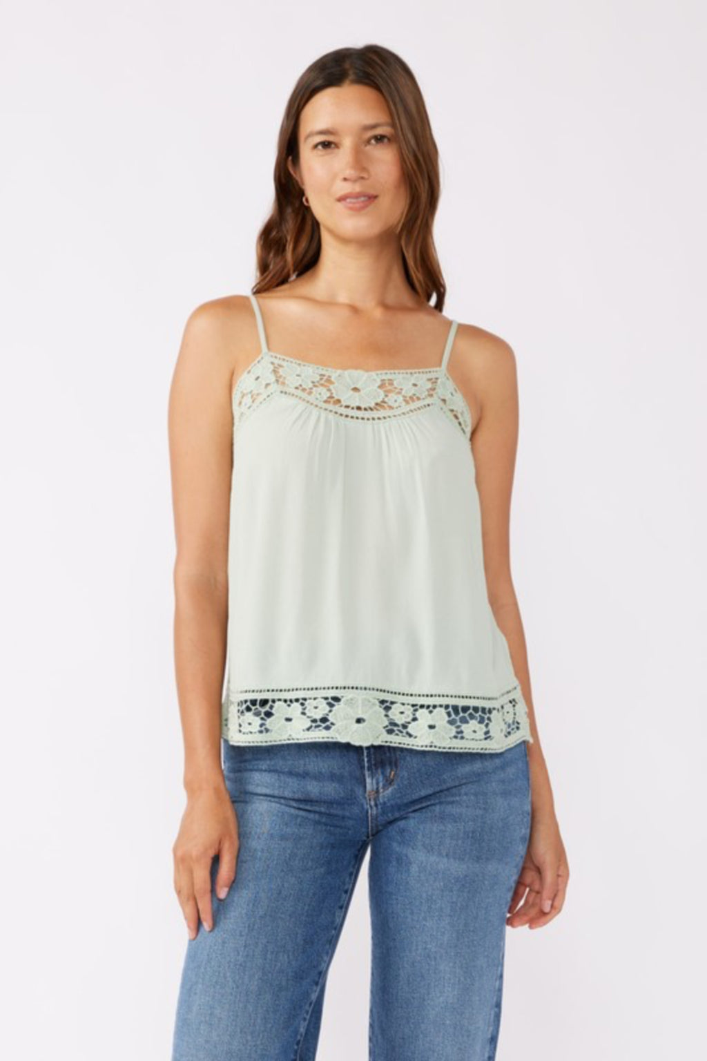 Sleeveless Floral Lace Trim Top Mint