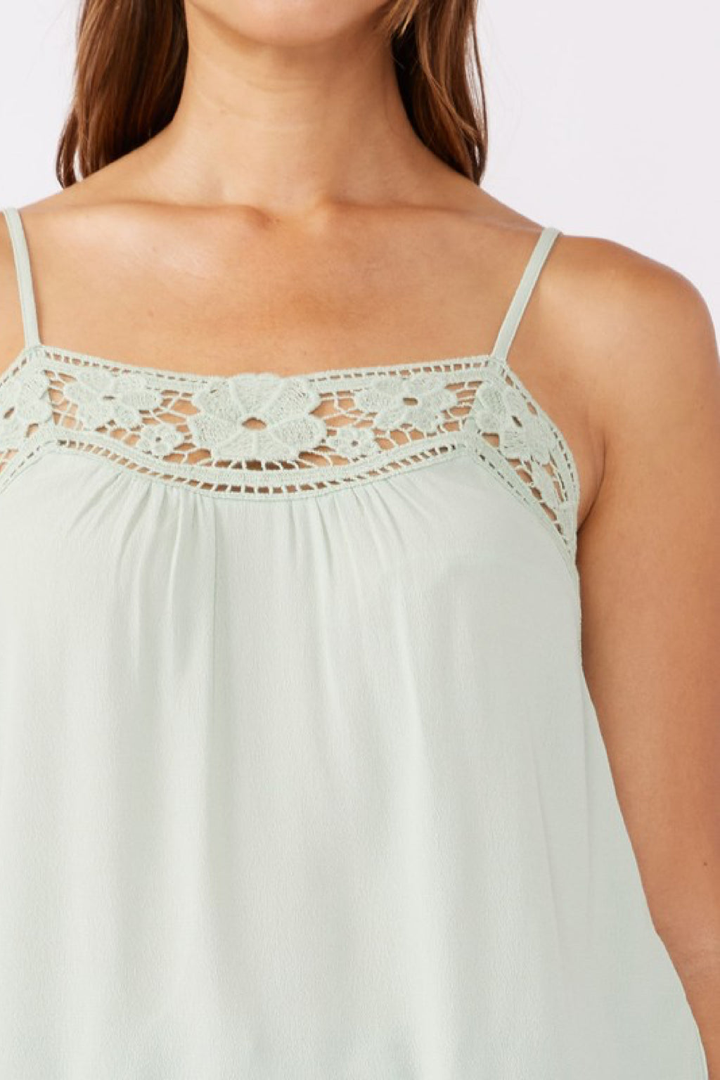 Sleeveless Floral Lace Trim Top Mint