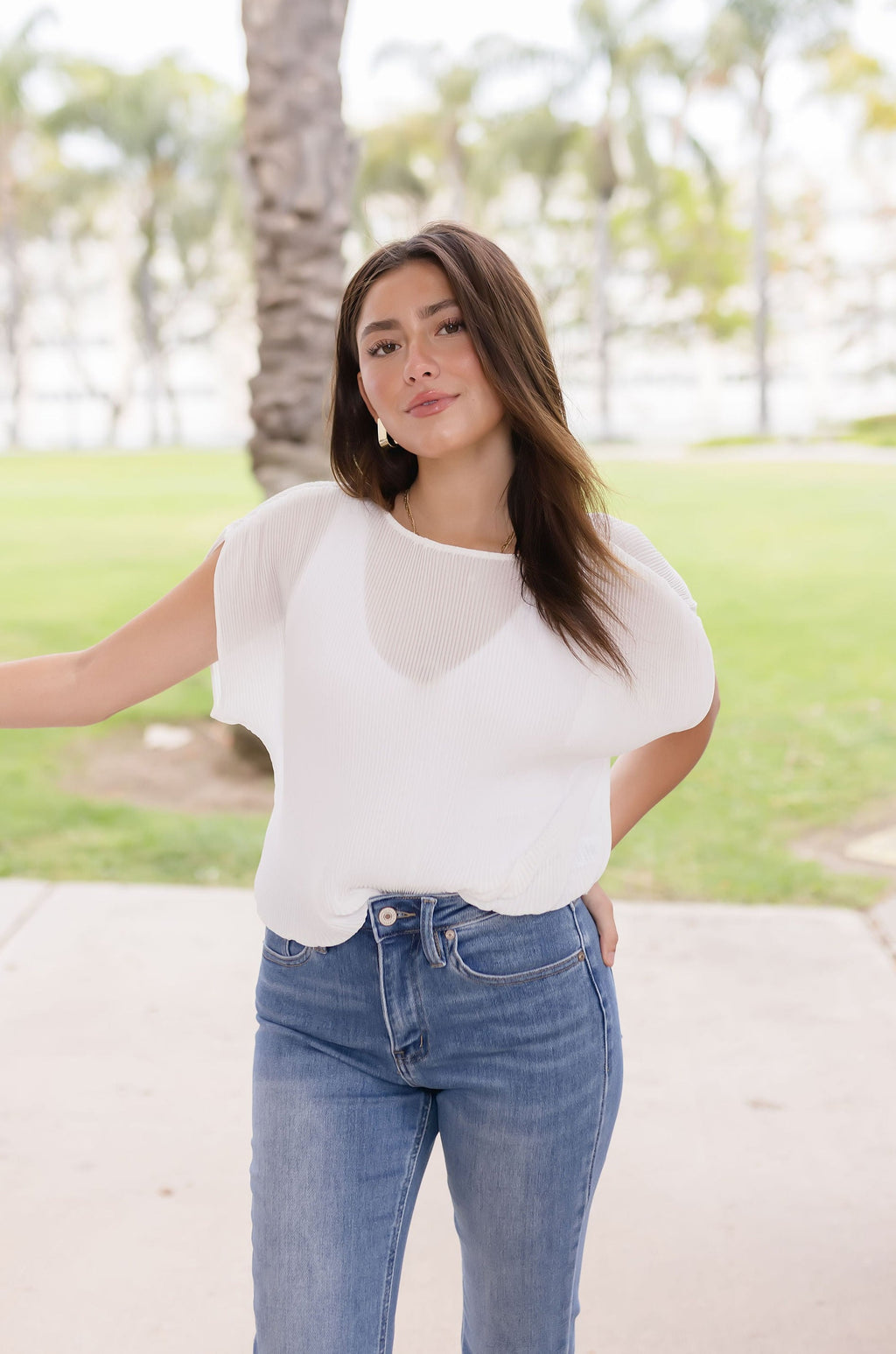  Pleated Cinched Waist Top White