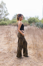 Mid Rise Leopard Print Denim Pants Brown