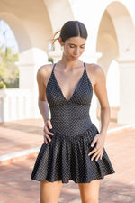 Sleeveless Cross Back Tie Polka Dot Mini Dress Black